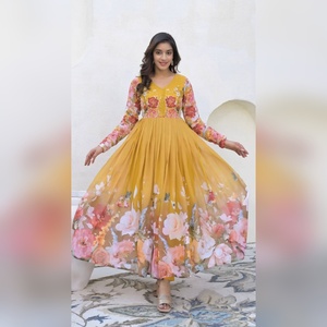 Robe de soirée élégante en georgette à paillettes de luxe pour femmes, tenue ethnique, robe de mariée, robe de soirée élégante à épaules dénudées - Product Image 3