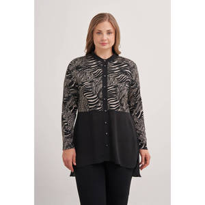 Blusa de Chifón con Estampado de Cebra y Bordado, Estilo Retro Casual, Talla XL - Product Image 5