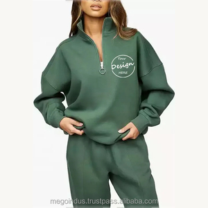 Sudaderas de algodón de peso pesado de tendencia con media cremallera para mujer Stand Autumn Jumper Hood Y2K Streetwear Color Block Hoodie - Product Image 6