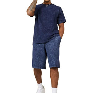 Logo personnalisé Ensemble d'été deux pièces pour hommes séchage rapide vêtements respirants grande taille-T-shirt et short délavés à l'acide - Product Image 1
