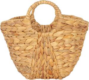 Panier rond en jacinthe d'eau tressé à la main avec poignées, panier de rangement naturel tissé pour assiettes et organisation de la vaisselle - Product Image 3