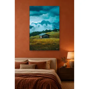 Impression sur toile de la cabane en bois Fida sous les nuages agités - Product Image 3