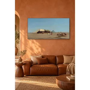 Impresión en lienzo de Fida Frere: Tienda de campaña en el desierto y camellos bajo el cielo azul - Product Image 4