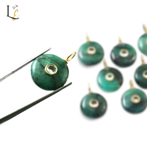 Colgante de Esmeralda Natural Redonda con Engaste de Bisel en Oro Vermeil y Plata de Ley 925, Dijes Finos para la Creación de Joyas - Product Image 1