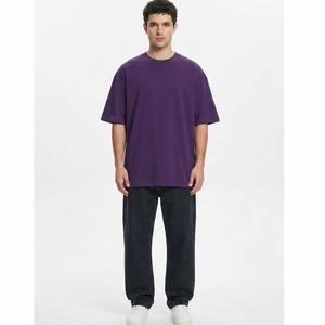 Luxury Custom Drop Shoulder 100% Heavy Cotton Purple T-<b>shirt</b> <b>Men</b> Blank Mock Neck Heavyweight Oversized Boxy T <b>Shirt</b> - Product Image 1