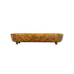 Plateau de service ovale brun rustique avec texture unique et pieds robustes idéal pour présenter des fruits et des pièces décoratives - Product Image 1