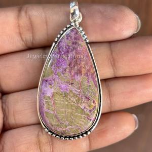 Collier en argent plaqué 925 à la mode en gros, pierre précieuse naturelle stichtite, pendentifs à bélière, breloques en laiton en vrac, formes variées pour - Product Image 1