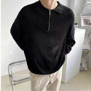 Pull-over à col ras du cou 100% coton pour hommes, pull-over décontracté de couleur unie, demi-tricots pour la saison automne-hiver - Product Image 1