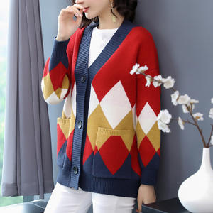 Cárdigan de punto estándar de Mohair para mujer con cuello en V profundo detalle de botones tela transpirable estilo elegante para primavera - Product Image 3