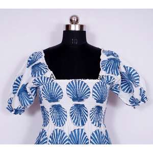 Robe midi moulante pour femme, élégante, 100% coton, écologique, à imprimé floral, respirante, lavable, à boutons, décontractée, manches courtes, été - Product Image 4