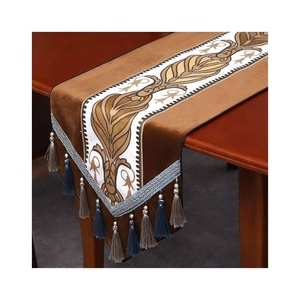 Hot Sale Super Soften Suede <b>Grey</b> Embroidered Style <b>Table</b> Runners <b>Sets</b> 100% Organic Cotton High Quality Fashionable Wedding - Product Image 4