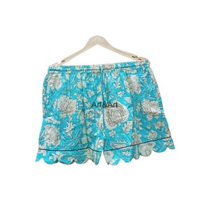 Pur coton bloc imprimé chemise de nuit à la main Boho lit PJs avant fabriqué à la main inde Style romantique manches courtes pour l'été - Product Image 2