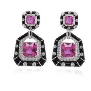 Boucles d'oreilles clous de luxe Art Déco à double rime Rouge Amour - Zircon tendance plaqué rhodium Cadeau pour femme - Product Image 1