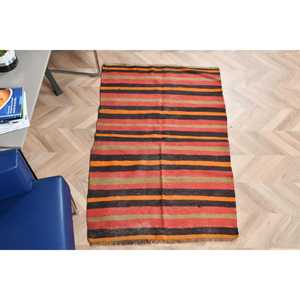 Turkish Vintage Rug 2.8x4.4 ft, Kilim <b>Red</b> Ombr <b>Wool</b> Rug - Product Image 5