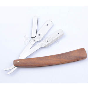 Cuchillas gemelas clásicas de acero inoxidable para hombres, maquinilla de afeitar recta, mango de madera de haya afilado preliminar, herramienta de afeitado facial desechable - Product Image 3