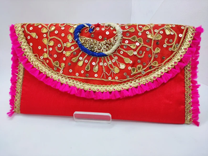 กระเป๋าผ้าทำด้วยมือที่สวยงามปักลายนกยูงโกต้าแพตติงานแต่งงานแบบอินเดียเหมาะสำหรับผู้หญิงกระดุมปิด - Product Image 6