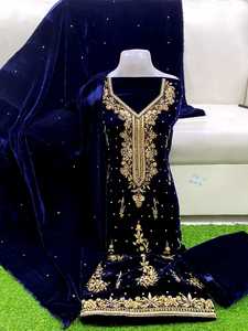 Vestido de mujer de terciopelo paquistaní elegante para trabajo pesado con hermoso bordado a mano, peso ligero, precio al por mayor, vestido de invierno - Product Image 6