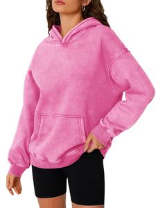Sweat-shirt à capuche pour femme, coupe ample, manches longues, style streetwear, délavé à l'acide, personnalisable OEM ODM, polyester/coton - Product Image 4