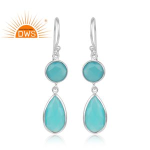 Nuevo diseño 925 plata esterlina Natural Aqua Calcedonia piedra preciosa pendiente joyería personalizada para mujer regalo para ella - Product Image 4