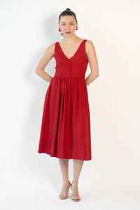 2025 precio más bajo Boho mujer Casual Ladies Maxi vestido 100% algodón hasta la rodilla con Smocking Red Natural mujeres vestido - Product Image 4