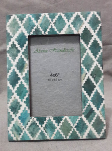 Stylish Photo <b>Frame</b> Blue & White Color Designer <b>Print</b> Bone Inlay Standing Home Decorative Resin - Product Image 2