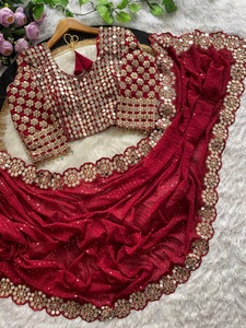 Heavy Faux Georgette Saree con Secuencia y trabajo de espejo real para todos los eventos con borlas adjuntas - Product Image 4
