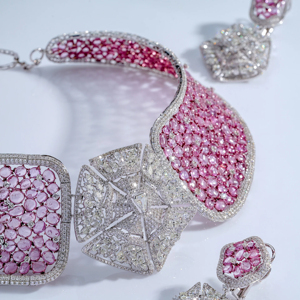 Luxury Pink Sapphire and Diamond <b>Statement</b> <b>Necklace</b> & Earrings Set in White Gold - Product Image 3