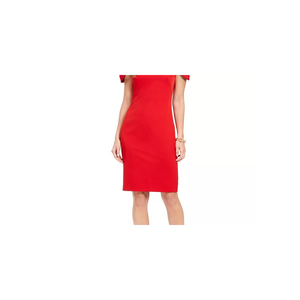 Abito tubino rosso in crêpe da donna Vince Camuto con maniche a pieghe e vita naturale, taglia 8 - Product Image 2