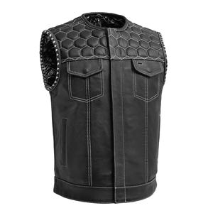 Gilet en cuir à fermeture boutonnée - Veste de moto en cuir de vache véritable - Gilet en cuir respirant et élégant de style Outback, fabriqué au Pakistan - Product Image 1