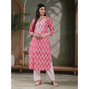 Kurta Recta con Cuello Redondo y Estampado Floral para Mujer, Blusas y Camisas Elegantes para Mujer - Product Image 1