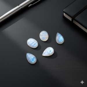 มูนสโตนสีรุ้งธรรมชาติ 100% ทรงแปดเหลี่ยม แบบคาโบชอง รูปหัวใจ หินหลวม สีขาว พร้อมสีธรรมชาติที่โดดเด่น 100% ธรรมชาติ - Product Image 4