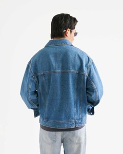 Veste en jean pour homme, écologique, pour l'hiver, en tissu, fermeture à un bouton, col rabattu, coupe ample, respirante, anti-UV, unie - Product Image 2