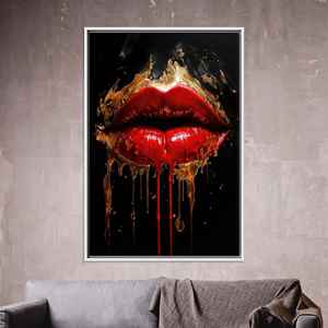 Impression sur toile Dripping Gold Glam Lips - Décoration murale audacieuse et moderne, toile encadrée blanche - Product Image 1