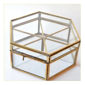 Rectangle Shaped Six Compartment Custom Sizing Glass Brass <b>Vintage</b> Jewelry <b>Box</b> for Home Restaurant Storage Decoration Bulk - Product Image 1