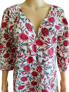 Robes décontractées pour femmes, personnalisées, en coton tissé 100%, col en V, manches 3/4, imprimées, coupe trapèze, taille naturelle, écologiques, lavables - Product Image 4