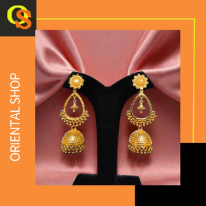 Boucles d'oreilles de super qualité serties de boucles d'oreilles traditionnelles en plaqué or 22CT style Jhumka bijoux pour femmes - Product Image 2