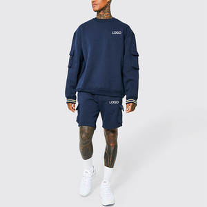 New Design Custom French Terry Cotton Plain Unisex Hoodies Two Piece <b>Shorts</b> Set Streetwear Tracksuit With Side Mens Tracksuit - Product Image 6