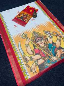 ชุดส่าหรีผ้าลินินสไตล์บอลลีวู้ดแบบพรีเมี่ยมพร้อมศิลปะทางศาสนาและการออกแบบเทศกาลสำหรับเทศกาลฤดูหนาวคอลเลกชันใหม่สำหรับ Amazon - Product Image 3