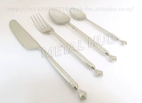 Ensemble de couverts en acier inoxydable de haute qualité, écologique, 5 pièces, avec poignées dorées forgées à la main, finition miroir de luxe pour la salle à manger