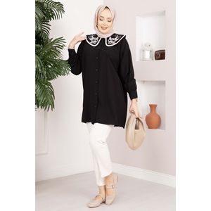 เสื้อคลุมฮิญาบปักลายสไตล์เรียบร้อย สีดำ - Product Image 3