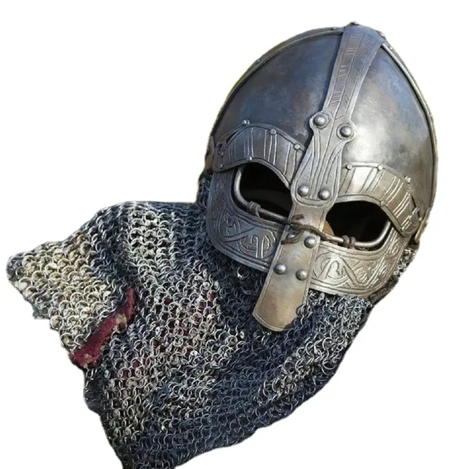 मध्यकालीन वाइकिंग योद्धा हेलमेट लड़ाई के लिए तैयार नॉर्मन ऐतिहासिक Reenactment हेलमेट Chainmail हेलमेट