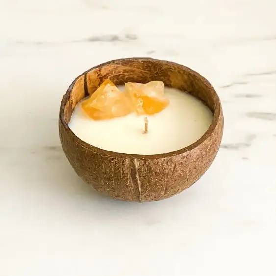 Ciotola di cocco candela cera di soia cera di palma ciotola di cocco inciso in legno naturale del Vietnam ciotola di candela con Logo personalizzato