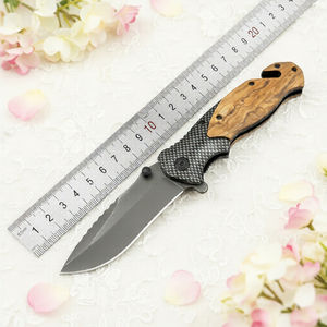 Couteau pliant de poche X50 de bonne qualité, bouton poussoir, logo personnalisé, manche en bois d'olivier, revêtement en titane, multifonctionnel, pour l'extérieur - Product Image 3