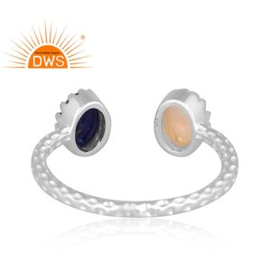 Nouvelle bague ajustable en argent sterling fin traditionnel avec opale éthiopienne naturelle et lapis-lazuli, fabricant de bijoux sur mesure - Product Image 4