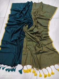 ชุดส่าหรีสำหรับเด็กผู้หญิงผ้าฝ้ายลายทางน้ำหนักเบาสามารถมั่นใจได้ในคุณภาพ - Product Image 5