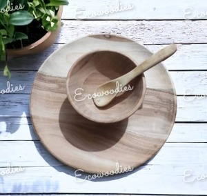 ชุดเครื่องใช้บนโต๊ะอาหารสำหรับเด็กทำจากไม้ไผ่แบบทันสมัยเป็นมิตรกับสิ่งแวดล้อมแผ่นไม้โค้งมนและช้อนชามสำหรับให้อาหารเด็ก - Product Image 3