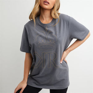 Camiseta de cuello grueso para mujer, camiseta de gran tamaño, Camiseta con estampado de pantalla para mujer, Camiseta de algodón con logotipo de impresión personalizada, camiseta sólida - Product Image 3