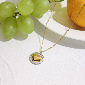 จี้สร้อยคอเงินหัวใจสีทองสองสีเครื่องประดับสแตนเลสแฟชั่น - Product Image 2