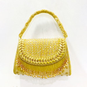 กระเป๋าคลัทช์ปักลายลูกปัดหินคริสตัลดีไซน์เนอร์งานฝีมือหรูหราเป็นประกายสำหรับโอกาสในตอนเย็นของเจ้าสาว - Product Image 1