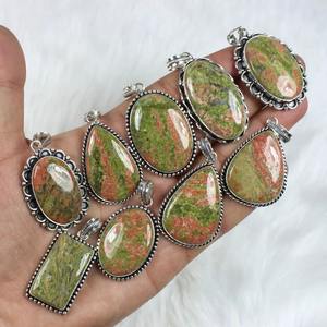 เครื่องประดับคริสมาสต์ขายส่งจี้แจสเปอร์ unakite เครื่องประดับจี้ชุบเงินเครื่องประดับผู้หญิงฝา COLLET จี้แฟชั่น - Product Image 4